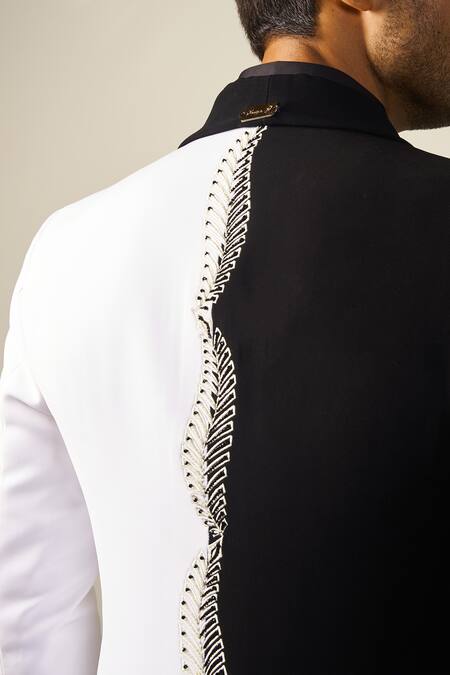 Soniya G Black Cotton, Satin Cut Work, Embroidery Leaf Placement Tuxedo Set at Aza Fashions Soniya G_Black Cotton, Satin Cut Work, Embroidery Leaf Placement Tuxedo Set _at_Aza_Fashions