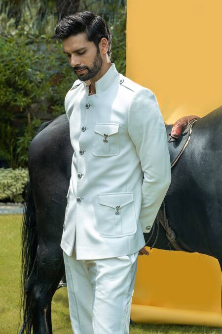 Buy_Soniya G_Ivory Corduroy, Satin Suit And Pant Set _Online_at_Aza_Fashions