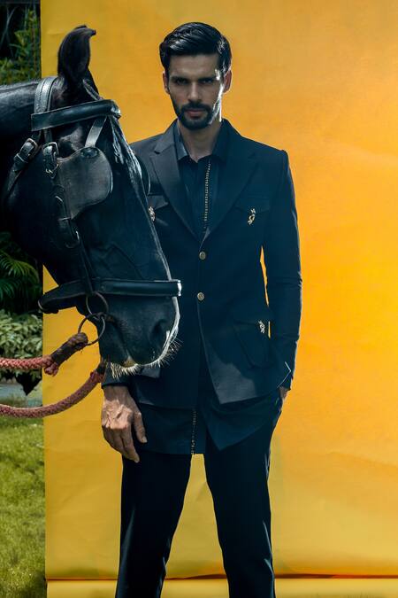 Soniya G_Black Corduroy, Satin Placement Embroidered Suit Set _Online_at_Aza_Fashions