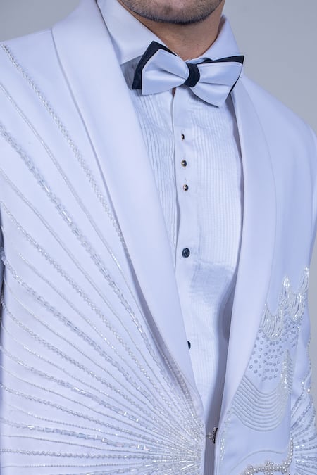 Buy_Soniya G_Ivory Cotton, Satin Beads, Embroidery Abstract Tuxedo Set _Online_at_Aza_Fashions