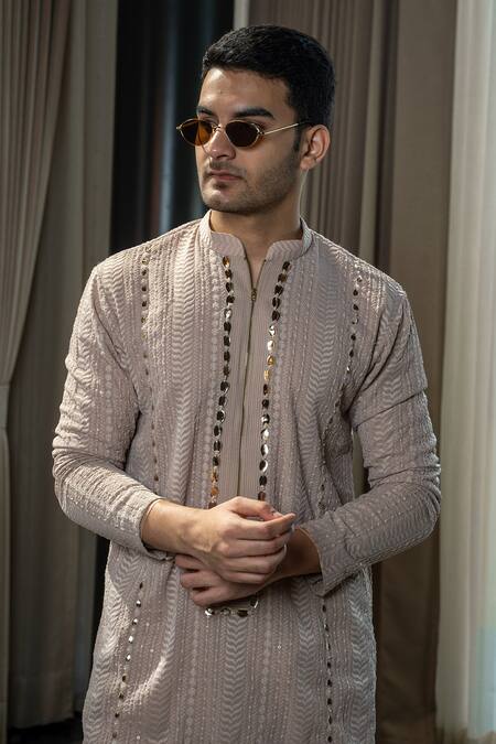 Soniya G Pink Georgette, Cotton Embroidery Laser Cut Leather Vine Kurta With Pant Online at Aza Fashions Soniya G_Pink Georgette, Cotton Embroidery Laser Cut Leather Vine Kurta With Pant _Online_at_Aza_Fashions