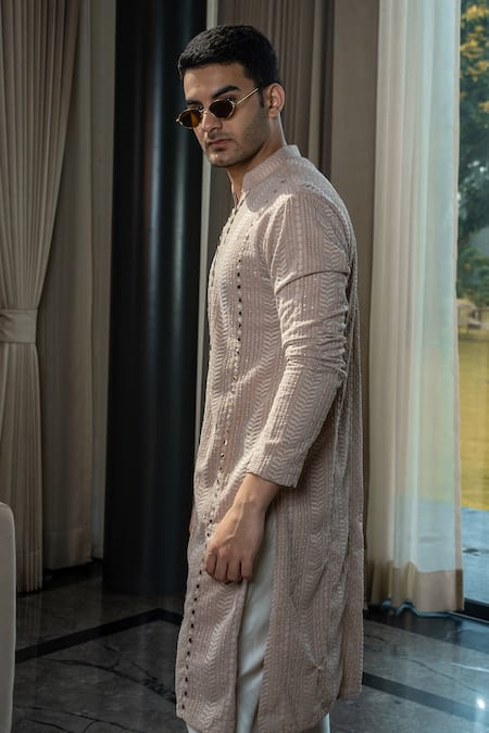 Shop Soniya G Pink Georgette, Cotton Embroidery Laser Cut Leather Vine Kurta With Pant Online at Aza Fashions Shop_Soniya G_Pink Georgette, Cotton Embroidery Laser Cut Leather Vine Kurta With Pant _Online_at_Aza_Fashions