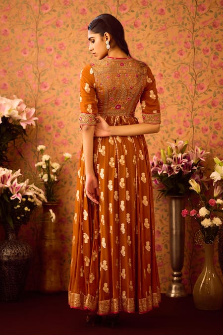 Shyam Narayan Prasad Yellow Silk Organza, Georgette, Viscose Embroidery, Zari Hand Anarkali Pant Set Online at Aza Fashions Shyam Narayan Prasad_Yellow Silk Organza, Georgette, Viscose Embroidery, Zari Hand Anarkali Pant Set _Online_at_Aza_Fashions
