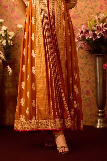 Shyam Narayan Prasad Yellow Silk Organza, Georgette, Viscose Embroidery, Zari Hand Anarkali Pant Set at Aza Fashions Shyam Narayan Prasad_Yellow Silk Organza, Georgette, Viscose Embroidery, Zari Hand Anarkali Pant Set _at_Aza_Fashions