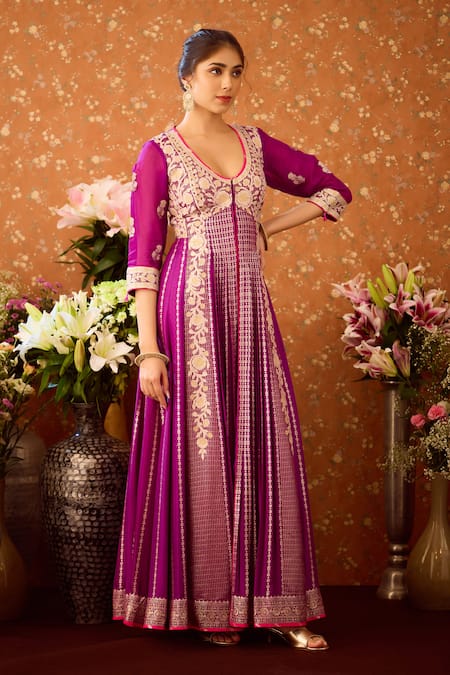 Shyam Narayan Prasad Floral Embroidered Anarkali Pant Set 