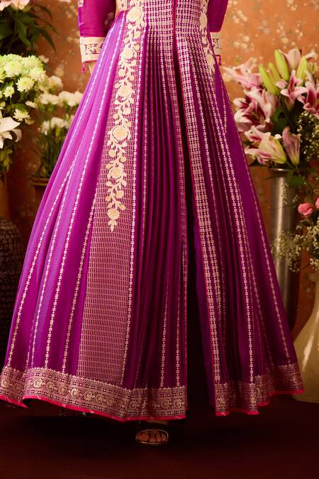 Buy Shyam Narayan Prasad Purple Georgette, Silk Organza, Viscose Embroidery Floral Anarkali Pant Set Buy_Shyam Narayan Prasad_Purple Georgette, Silk Organza, Viscose Embroidery Floral Anarkali Pant Set