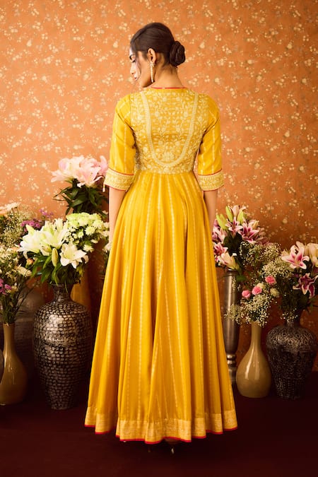 Shyam Narayan Prasad Hand Embroidered Front Slit Anarkali Pant Set 