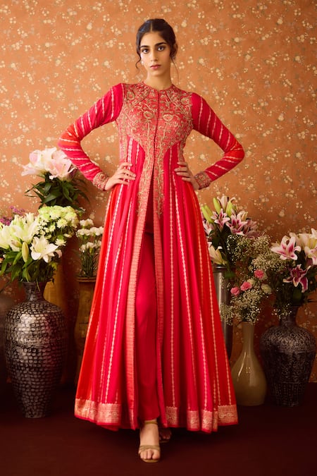 Buy Shyam Narayan Prasad Maroon Silk Organza, Viscose Zari, Embroidery Zardozi Hand Anarkali Pant Set Online at Aza Fashions Buy_Shyam Narayan Prasad_Maroon Silk Organza, Viscose Zari, Embroidery Zardozi Hand Anarkali Pant Set _Online_at_Aza_Fashions