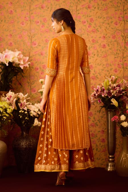 Shyam Narayan Prasad Yellow Silk Organza, Viscose Zari, Embroidery Hand Kurta And Flared Pant Set Online at Aza Fashions Shyam Narayan Prasad_Yellow Silk Organza, Viscose Zari, Embroidery Hand Kurta And Flared Pant Set _Online_at_Aza_Fashions