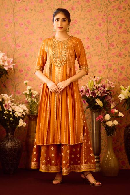 Shyam Narayan Prasad Yellow Silk Organza, Viscose Zari, Embroidery Hand Kurta And Flared Pant Set at Aza Fashions Shyam Narayan Prasad_Yellow Silk Organza, Viscose Zari, Embroidery Hand Kurta And Flared Pant Set _at_Aza_Fashions