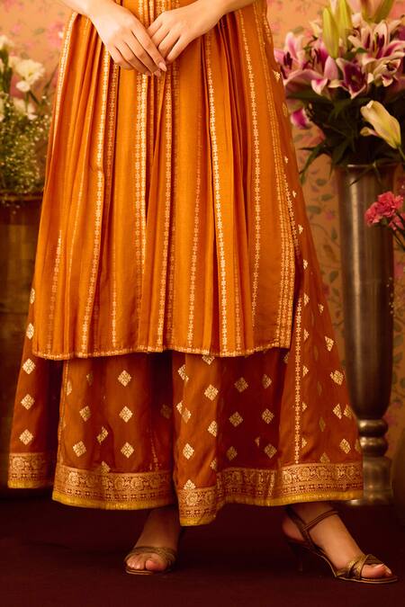 Buy Shyam Narayan Prasad Yellow Silk Organza, Viscose Zari, Embroidery Hand Kurta And Flared Pant Set Buy_Shyam Narayan Prasad_Yellow Silk Organza, Viscose Zari, Embroidery Hand Kurta And Flared Pant Set