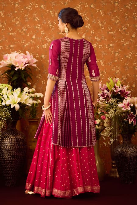 Shyam Narayan Prasad Floral Bloom Embroidered Kurta Sharara Set 