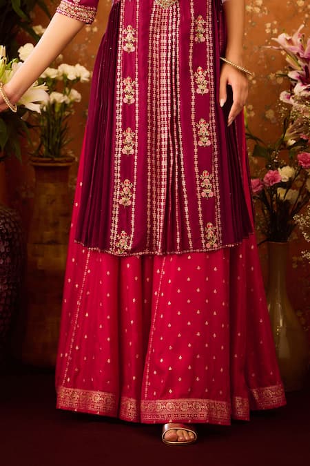 Shop_Shyam Narayan Prasad_Purple Organza, Viscose, Embroidery, Floral Bloom Kurta Sharara Set _Online_at_Aza_Fashions