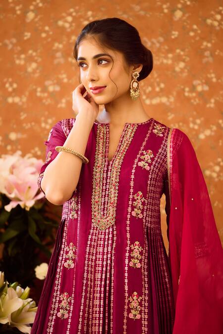 Shop_Shyam Narayan Prasad_Purple Organza, Viscose, Embroidery, Floral Bloom Kurta Sharara Set 