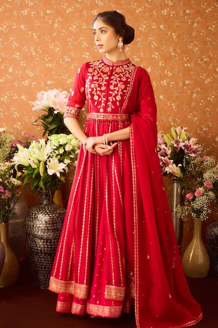 Shyam Narayan Prasad Flower Vine Embroidered Anarkali Pant Set 