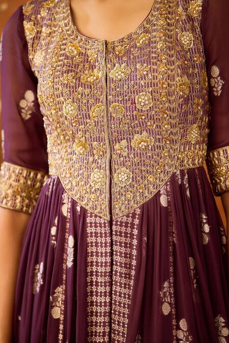 Shyam Narayan Prasad Purple Organza, Georgette, Viscose, Zardozi Anarkali Pant Set at Aza Fashions Shyam Narayan Prasad_Purple Organza, Georgette, Viscose, Zardozi Anarkali Pant Set _at_Aza_Fashions