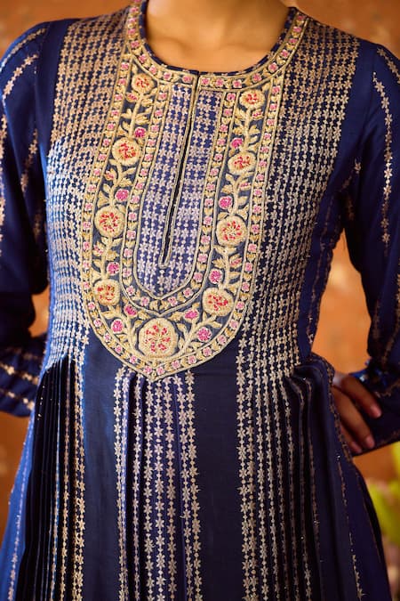 Buy Shyam Narayan Prasad Blue Silk Organza, Viscose Embroidery, Zari Round Brocade Pattern Kurta Pant Set Online at Aza Fashions Buy_Shyam Narayan Prasad_Blue Silk Organza, Viscose Embroidery, Zari Round Brocade Pattern Kurta Pant Set _Online_at_Aza_Fashions
