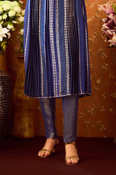 Buy Shyam Narayan Prasad Blue Silk Organza, Viscose Embroidery, Zari Round Brocade Pattern Kurta Pant Set Buy_Shyam Narayan Prasad_Blue Silk Organza, Viscose Embroidery, Zari Round Brocade Pattern Kurta Pant Set