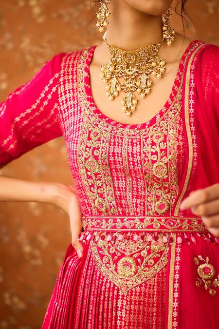 Buy Shyam Narayan Prasad Red Organza, Viscose, Embroidery, Brocade Pattern Kurta Sharara Set Online at Aza Fashions Buy_Shyam Narayan Prasad_Red Organza, Viscose, Embroidery, Brocade Pattern Kurta Sharara Set _Online_at_Aza_Fashions