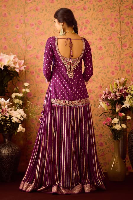 Shyam Narayan Prasad Floral Blossom Embroidered Kurta Lehenga Set 
