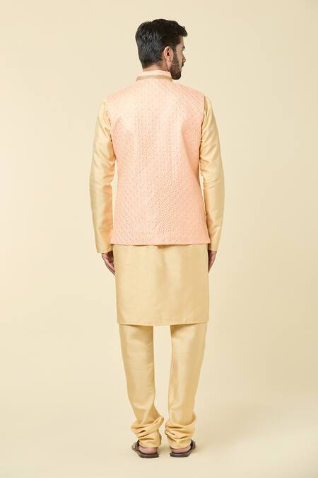 Shop Arihant Rai Sinha Peach Silk Sequins, Embroidery Bundi Set at Aza Fashions Shop_Arihant Rai Sinha_Peach Silk Sequins, Embroidery Bundi Set_at_Aza_Fashions