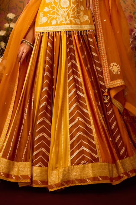 Shop Shyam Narayan Prasad Yellow Organza, Viscose, Yam Floral Brocade Tunic And Lehenga Set Online at Aza Fashions Shop_Shyam Narayan Prasad_Yellow Organza, Viscose, Yam Floral Brocade Tunic And Lehenga Set _Online_at_Aza_Fashions