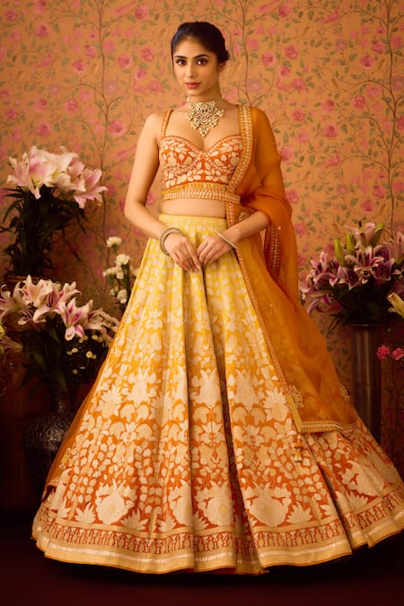 Shyam Narayan Prasad Ombre Floral Applique Lehenga Set 