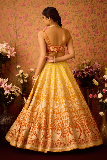 Shyam Narayan Prasad Ombre Floral Applique Lehenga Set 