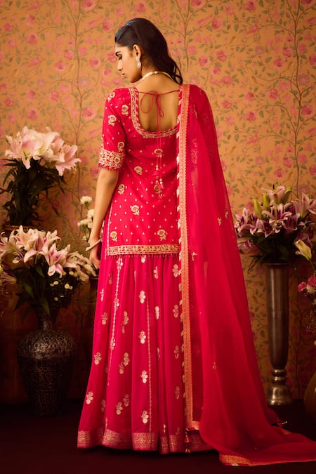 Shyam Narayan Prasad Flower Zardozi Embroidered Kurta & Lehenga Set 