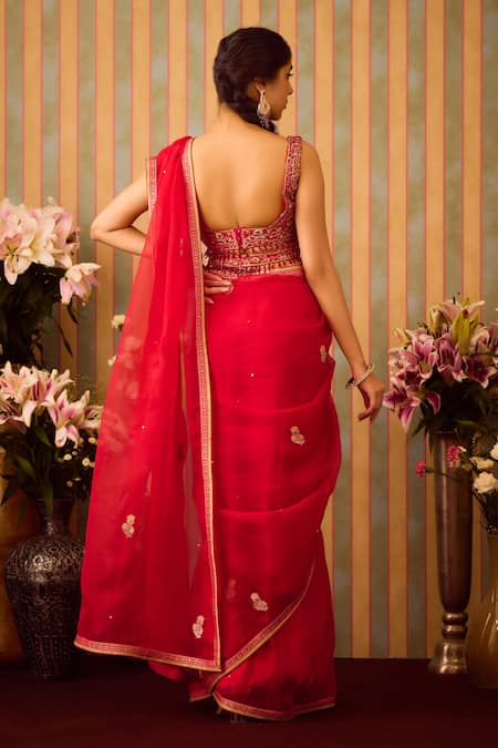 Shyam Narayan Prasad Floral Butti Pattern Saree & Blouse Set 