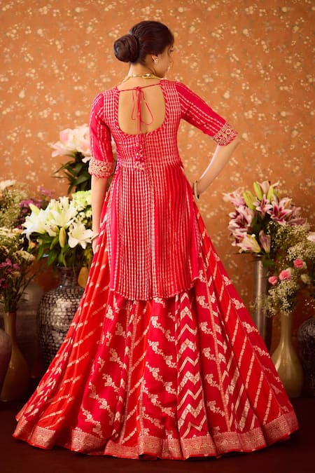 Shyam Narayan Prasad Chevron Brocade Panel Lehenga Set 