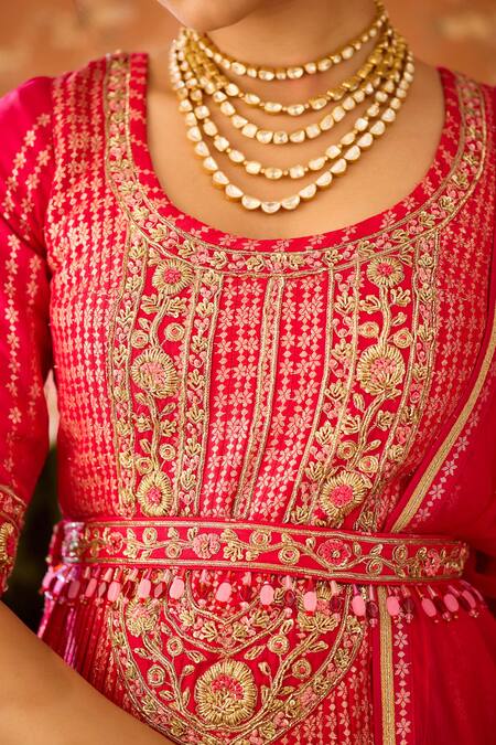 Buy Shyam Narayan Prasad Red Organza, Viscose, Embroidery, Chevron Brocade Panel Lehenga Set Online at Aza Fashions Buy_Shyam Narayan Prasad_Red Organza, Viscose, Embroidery, Chevron Brocade Panel Lehenga Set _Online_at_Aza_Fashions