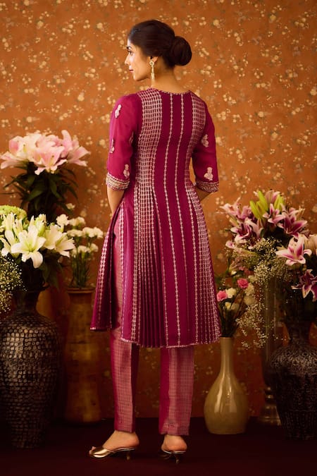 Shop Shyam Narayan Prasad Purple Organza, Viscose, Embroidery, Zari Zardozi Kurta Pant Set at Aza Fashions Shop_Shyam Narayan Prasad_Purple Organza, Viscose, Embroidery, Zari Zardozi Kurta Pant Set _at_Aza_Fashions