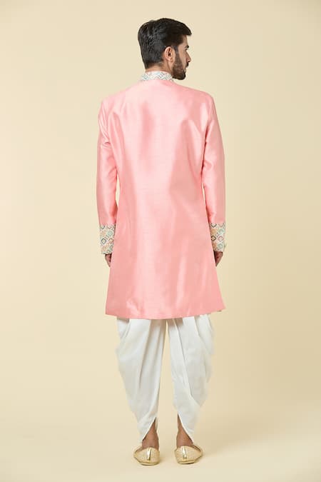 Shop Arihant Rai Sinha Pink Silk Embroidery Placement Diamond Kurta With Dhoti Pant at Aza Fashions Shop_Arihant Rai Sinha_Pink Silk Embroidery Placement Diamond Kurta With Dhoti Pant _at_Aza_Fashions