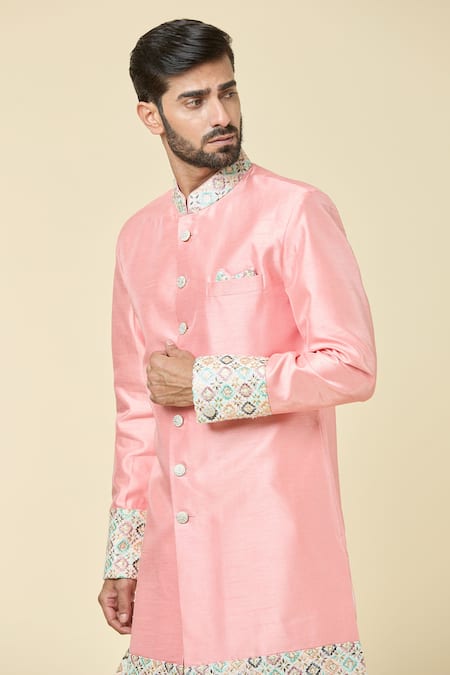 Buy Arihant Rai Sinha Pink Silk Embroidery Placement Diamond Kurta With Dhoti Pant Buy_Arihant Rai Sinha_Pink Silk Embroidery Placement Diamond Kurta With Dhoti Pant