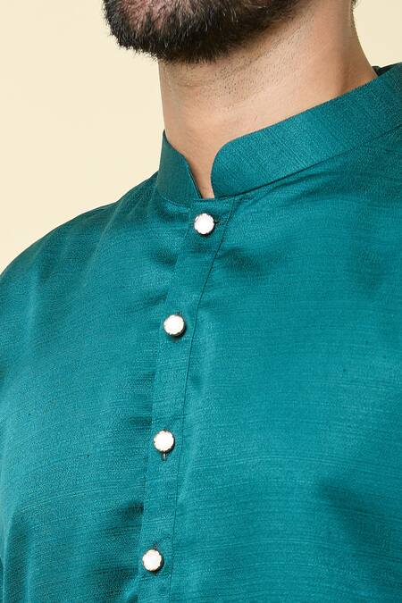 Arihant Rai Sinha_Blue Cotton Straight Solid Kurta_Online_at_Aza_Fashions