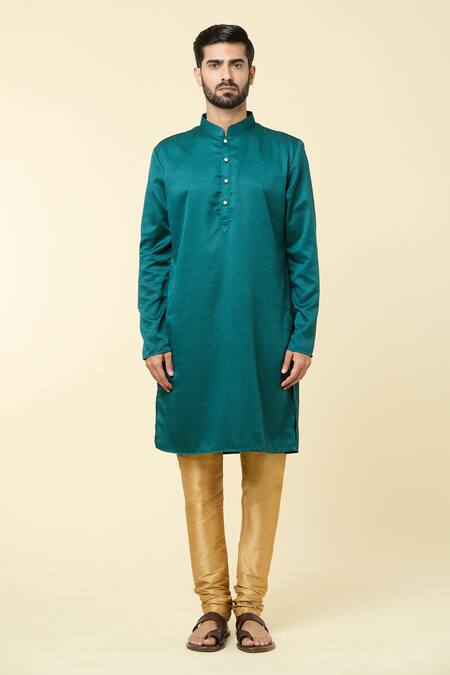 Buy_Arihant Rai Sinha_Blue Cotton Straight Solid Kurta_Online_at_Aza_Fashions