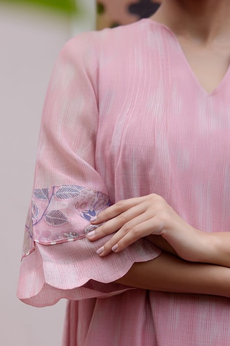Buy Vaayu Pink Muslin, Cotton Embroidery Split Pintuck Kurta And Floral Print Pant Set Online at Aza Fashions Buy_Vaayu_Pink Muslin, Cotton Embroidery Split Pintuck Kurta And Floral Print Pant Set _Online_at_Aza_Fashions