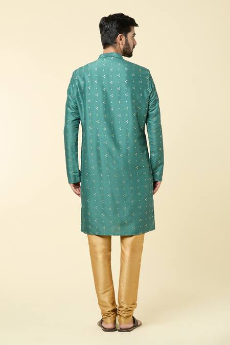 Shop Arihant Rai Sinha Green Silk Foil Printing Geometric Butti Kurta at Aza Fashions Shop_Arihant Rai Sinha_Green Silk Foil Printing Geometric Butti Kurta_at_Aza_Fashions