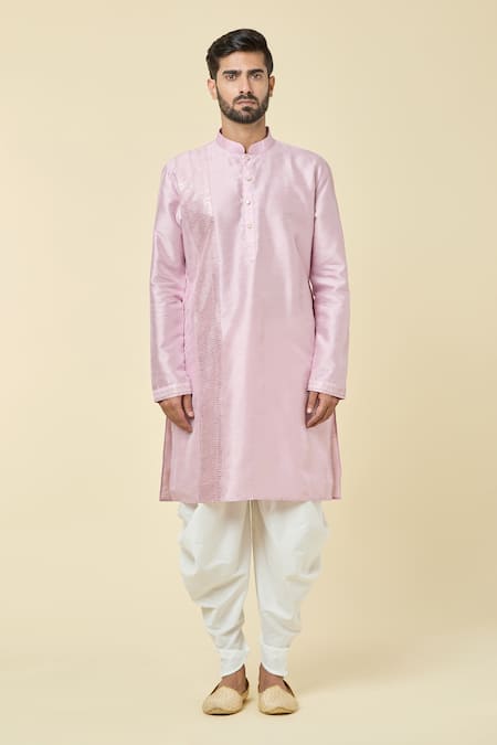 Buy_Arihant Rai Sinha_Pink Silk Sequins Embroidered Panel Kurta _Online_at_Aza_Fashions