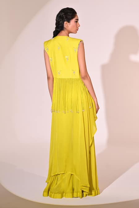 BAANI KHURANA Floral Pearl Embroidered Jacket Sharara Set 