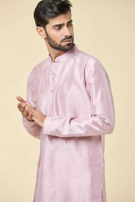 Arihant Rai Sinha_Pink Silk Sequins Embroidered Panel Kurta _at_Aza_Fashions