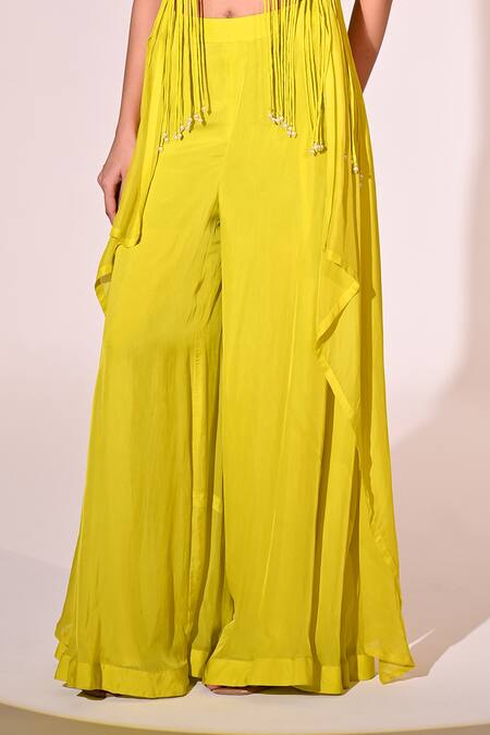 Shop_BAANI KHURANA_Green Organza, Chiffon, Satin Pearls, Floral Embroidered Jacket Sharara Set _Online_at_Aza_Fashions