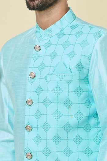 Arihant Rai Sinha Blue Silk, Pashmina Sequins, Embroidery Kurta And Peshawari Pant Set at Aza Fashions Arihant Rai Sinha_Blue Silk, Pashmina Sequins, Embroidery Kurta And Peshawari Pant Set _at_Aza_Fashions