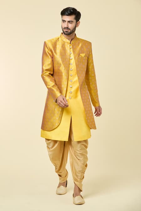 Arihant Rai Sinha Woven Checkered Panel Kurta With Peshawari Pant 