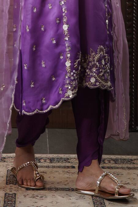 Shop_Surabhi Arya_Purple Organza, Modal, Satin Sequins, Beads, Floral Jaal Kurta Dhoti Pant Set _Online_at_Aza_Fashions