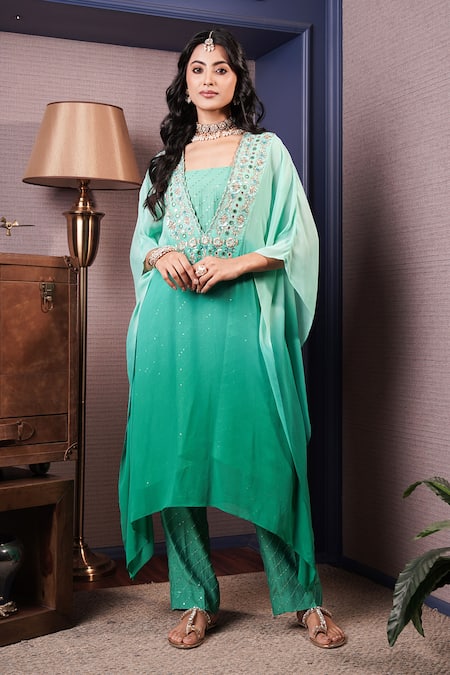 Surabhi Arya Embroidered Asymmetric Ombre Kaftan With Pant 