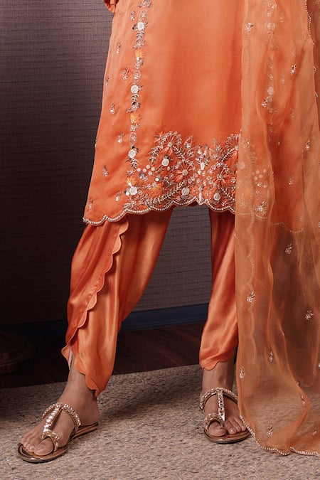 Surabhi Arya_Orange Organza, Modal, Satin Gul Embroidered Ombre Dyed Kurta And Dhoti Pant Set _Online_at_Aza_Fashions
