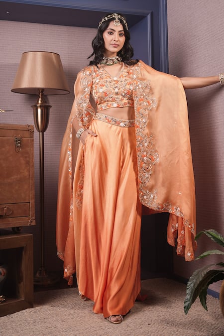 Surabhi Arya Bahar Embroidered Ombre Dyed Cape & Afghani Pant Set 