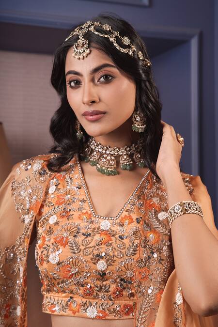 Surabhi Arya_Orange Modal, Organza, Satin Cut Work, Bahar Ombre Dyed Cape And Afghani Pant Set _at_Aza_Fashions